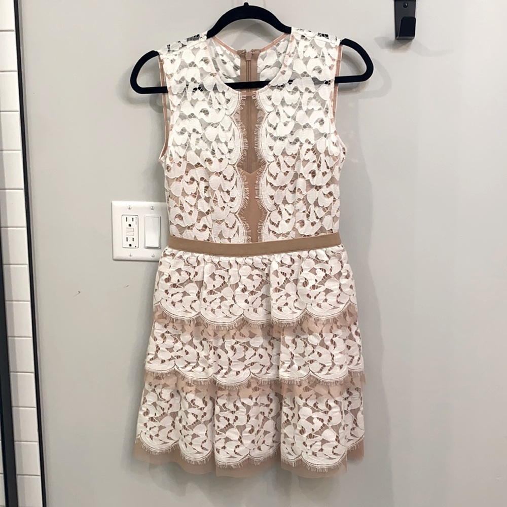 Nude and white mini dress